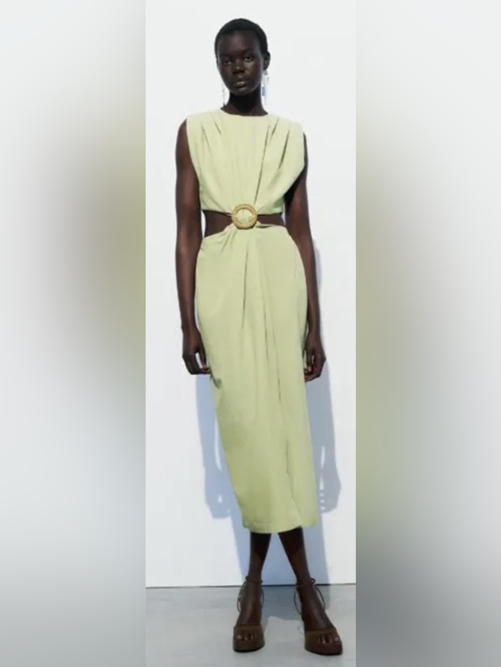 Sold Out Zara Sage Green Cutout Maxi Skirt with Ring Detail. Size Medium